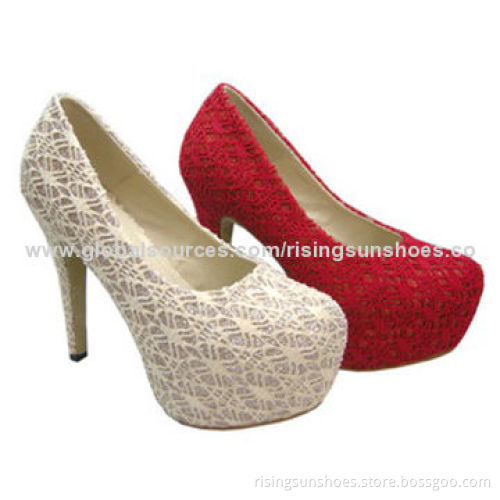 Women's high-heeled dress shoes, unique satin fabric with rivets as upper/comfortable thick platform
